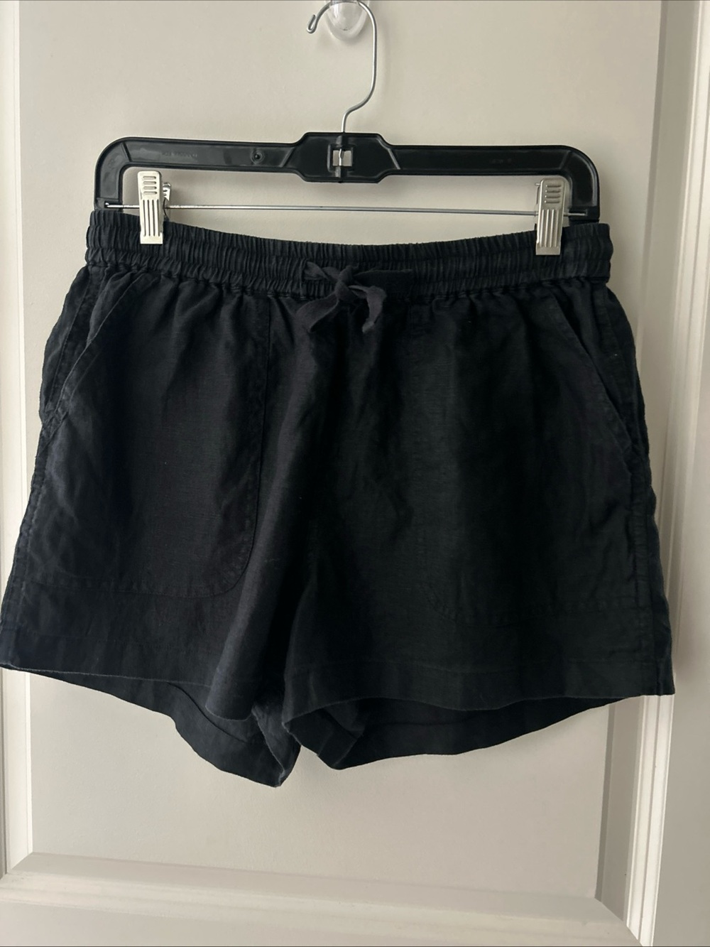 Quince 100% Flax Linen Shorts Black Pull On Drawstring Womenโs Size Small Casual